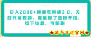 日入2000+视频号带货3.0,无敌代发视频,流量爆了直接开播,线下结算,可陪跑-流年日记