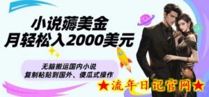 小说薅美金月轻松入2000美元项目、无脑搬运国内小说复制粘贴到国外、傻瓜式操作-流年日记