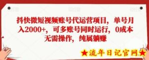 抖快微短视频账号代运营项目,单号月入2000+,可多账号同时运行,0成本无需操作,纯属躺赚-流年日记