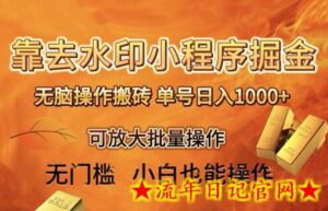 靠去水印小程序无脑操作搬砖,单号日入1000+保姆级教程可放大批量操作-流年日记