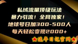暴力引流,全网独家,地球号日加300-500人,私域流量顶级玩法,每天轻松变现2000+-流年日记