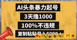 AI头条暴力起号,3天撸1000,100%不违规,复制粘贴月入6000+-流年日记