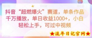 抖音“超燃爆火”赛道，单条作品千万播放，单日收益1000+，小白轻松上手，可过中视频-流年日记