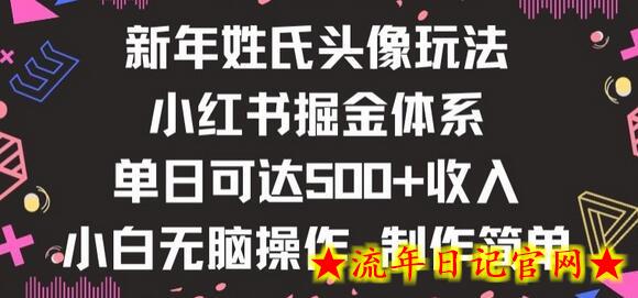 新年姓氏头像新玩法，小红书0-1搭建暴力掘金体系，小白日入500零花钱-流年日记