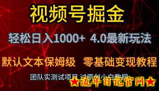 视频号掘金轻松日入1000+4.0最新保姆级玩法零基础变现教程-流年日记