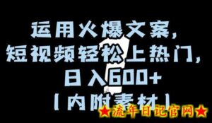 运用火爆文案,短视频轻松上热门,日入600+(内附素材)-流年日记