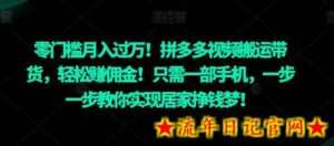 零门槛月入过万!拼多多视频搬运带货,轻松赚佣金!只需一部手机,一步一步教你实现居家挣钱梦!-流年日记
