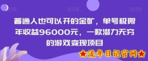 普通人也可以开的金矿,单号极限年收益96000元,一款潜力无穷的游戏变现项目-流年日记