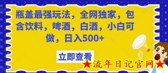 瓶盖最强玩法，全网独家，包含饮料，啤酒，白酒，小白可做，日入500+-流年日记