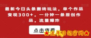 最新今日头条搬砖玩法,单个作品变现300+,一分钟一条原创作品,流量爆炸-流年日记