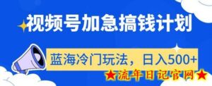 视频号加急搞钱计划,蓝海冷门玩法,日入500+-流年日记