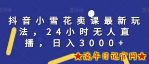 抖音小雪花卖课最新玩法,24小时无人直播,日入3000+-流年日记
