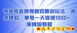 视频号音频视频双原创玩法,条条爆款,单号一天变现1000+,保姆级教程-流年日记