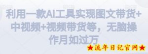 利用一款AI工具实现图文带货+中视频+视频带货等,无脑操作月如过万-流年日记