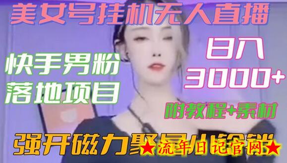 快手男粉落地项目，美女号挂机无人直播，强开磁力聚星小铃铛，日入3000+【附教程和美女素材】-流年日记