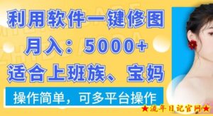 利用软件一键修图月入5000+,适合上班族、宝妈,操作简单,可多平台操作【揭秘】-流年日记