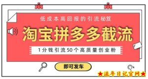 淘宝拼多多电商平台截流创业粉,只需要花上1分钱,长尾流量至少给你引流50粉-流年日记