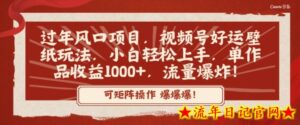 过年风口项目,视频号好运壁纸玩法,小白轻松上手,单作品收益1000+,流量爆炸!-流年日记