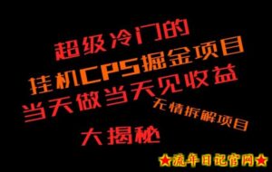 超级冷门挂机CPS掘金,日收300+当天做当天见收益,无情大揭秘-流年日记