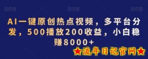AI一键原创热点视频，多平台分发，500播放200收益，小白稳赚8000+-流年日记