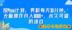 2024yw计划,男粉每天30分钟,无脑操作月入8000+,永久可做的项目-流年日记