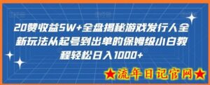 20赞收益5W+全盘揭秘游戏发行人全新玩法从起号到出单的保姆级小白教程轻松日入1000+-流年日记