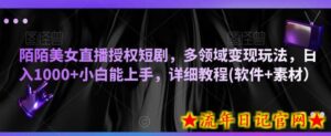 陌陌美女直播授权短剧,多领域变现玩法,日入1000+小白能上手,详细教程(软件+素材)-流年日记