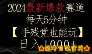 2024最新爆款赛道，每天5分钟，手残党也能玩，轻松日入1000+-流年日记