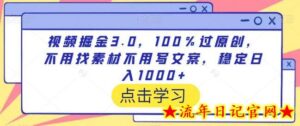 视频掘金3.0,100%过原创,不用找素材不用写文案,稳定日入1000+-流年日记