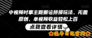 中视频时事主题搬运拼接玩法,无需原创,单视频收益轻松上百-流年日记