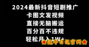 2024最新抖音短剧推广,卡图文发视频,直接无脑搬,百分百不违规,轻松月入1W+-流年日记