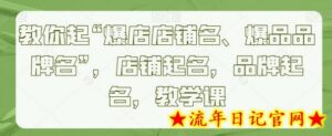 教你起“爆店店铺名、爆品品牌名”,店铺起名,品牌起名,教学课-流年日记