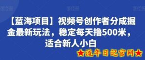 【蓝海项目】视频号创作者分成掘金最新玩法,稳定每天撸500米,适合新人小白-流年日记