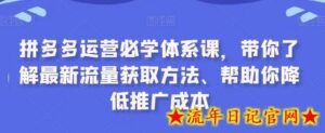 拼多多运营必学体系课，带你了解最新流量获取方法、帮助你降低推广成本-流年日记