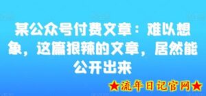 某公众号付费文章:难以想象,这篇狠辣的文章,居然能公开出来-流年日记