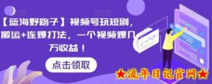 【蓝海野路子】视频号玩短剧，搬运+连爆打法，一个视频爆几万收益-流年日记