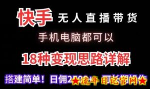 快手无人直播带货,手机电脑都可以,18种变现思路详解,搭建简单日佣2500+-流年日记