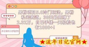 男粉项目5.0冷门玩法,男粉私密赛道,30天最高赚了2.32万,自己手搓一天轻松也有1000+-流年日记