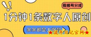 2024最新不露脸超火视频号分成计划,数字人原创日入3000+-流年日记