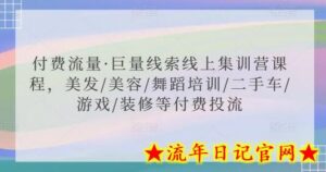 付费流量·巨量线索线上集训营课程，美发/美容/舞蹈培训/二手车/游戏/装修等付费投流-流年日记