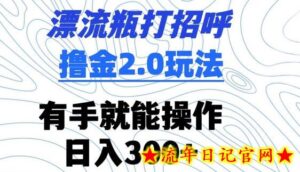 漂流瓶打招呼撸金2.0玩法,有手就能做,日入300+-流年日记