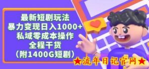 最新短剧玩法,暴力变现轻松日入1000+,私域零成本操作,全程干货(附1400G短剧资源)-流年日记