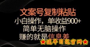 文案号掘金,简单复制粘贴,小白操作,单作品收益900+-流年日记