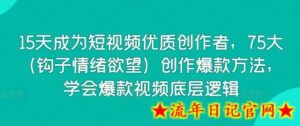 15天成为短视频优质创作者,75大(钩子情绪欲望)创作爆款方法,学会爆款视频底层逻辑-流年日记