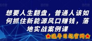 想要人生翻盘,普通人该如何抓住新能源风口赚钱,落地实战案例课-流年日记