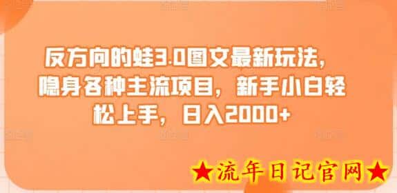 反方向的蛙3.0图文最新玩法，隐身各种主流项目，新手小白轻松上手，日入2000+-流年日记