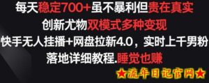 每天稳定700+,收益不高但贵在真实,创新尤物双模式多渠种变现,快手无人挂播+网盘拉新4.0-流年日记
