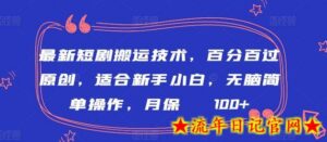 最新短剧搬运技术，百分百过原创，适合新手小白，无脑简单操作，月保底2000+-流年日记