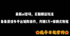 最新ai流量密码,傻瓜式搬运玩法,条条原创,多平台矩阵操作,月赚5万+保姆式教程-流年日记