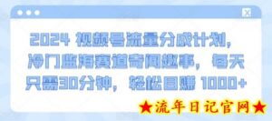 2024视频号流量分成计划,冷门监海赛道奇闻趣事,每天只需30分钟,轻松目赚 1000+-流年日记